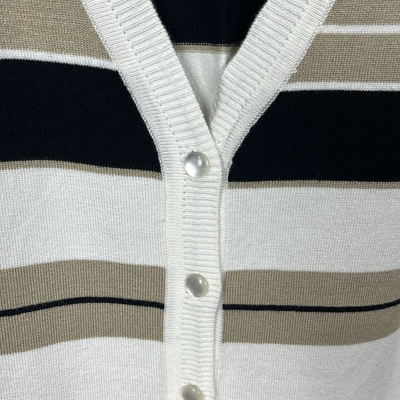 Coldwater Creek Womens Cardigan L White Tan Black 3/4 Sleeves Vneck Button Up - Picture 6 of 11